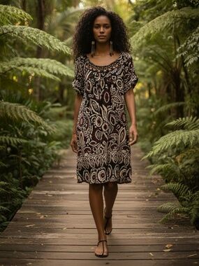 ⭐️Jessica embellished short-sleeve dress in earth tones - size 6
